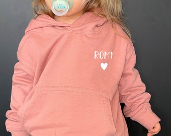 Personalized children's pink hooded sweatshirt - Text and heart - Children's gift idea - Baby sweat shirt - Children's clothing - child gift