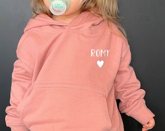 Sweat rose à capuche enfant personnalisé - Texte et cœur - Idée cadeau enfant - Sweat shirt bébé - Vêtement enfant - cadeau enfant