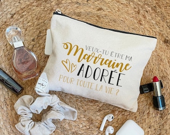 Pochette Veux tu être ma marraine adorée ? | Cadeau marraine - Demande Marraine - Trousse Marraine - Annonce marraine originale - Grossesse