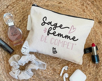 Pochette en coton - Sage femme de compet'  - Trousse zippée | Idée cadeau noël - Noël personnalisé - Cadeau noël