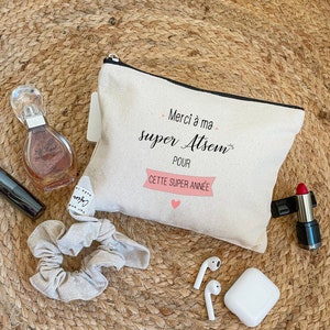 Pochette en coton - Super Atsem - Trousse zippée | Idée cadeau ATSEM - Cadeau de fin d'année personnalisé - Cadeau original atsem - Merci
