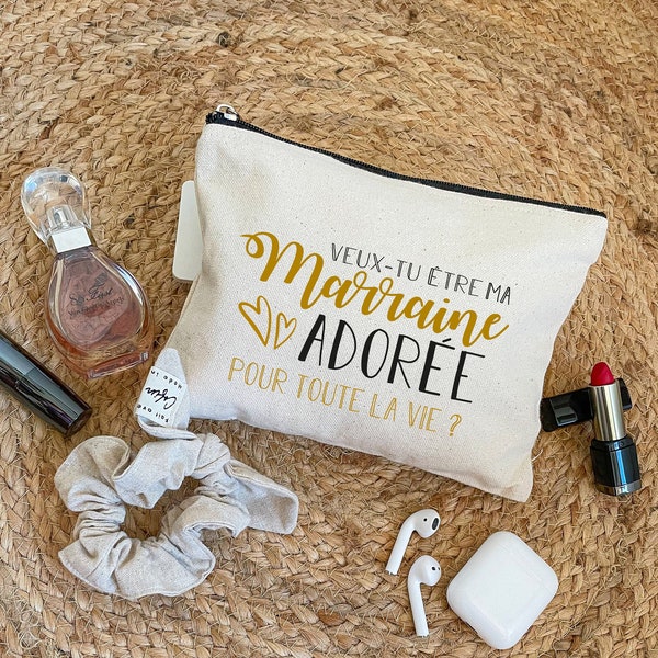 Pochette Veux tu être ma marraine adorée ? | Cadeau marraine - Demande Marraine - Trousse Marraine - Annonce marraine originale - Grossesse