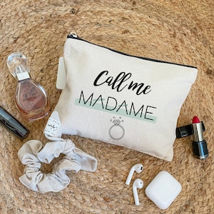 Cotton pouch - Call me Madame - Zippered | Gift idea EVJF - Personalized bachelorette party - Gift funeral of young girl - Pouch