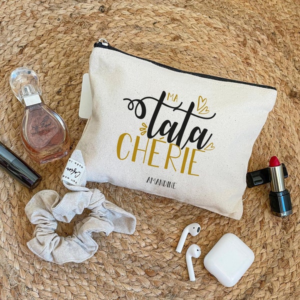 Custom cotton pouch - Tata darling - Zippered | Christmas gift idea - Personalized Christmas - Christmas gift - Aunt gift idea