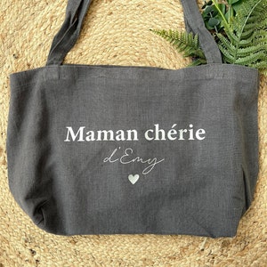 Cabas Maman | Fête des mères - Idée cadeau maman - Cabas de jour des mères - Cabas en lin coton personnalisé - Cadeau pour elle - Amour