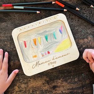 Carte en bois dessin enfant personnalisée - Fête des mères - Idée cadeau fête des mères - Cadeau personnalisé - Idée cadeau maman Fête maman