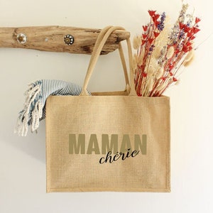 Jute tote bag - Mum darling beige | Personalized family gift - Mother&#39;s Day tote bag - Customizable beach bag - Love mom