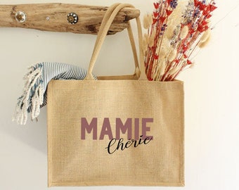 Cabas en jute - Mamie chérie rose | Fête de grand mère - Fête des mamies - Sac fête des grands mères - Cabas fête des grands mères - Mamie