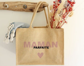 Sac maman en jute - Maman parfaite | Fête des mères - Cabas jute personnalisé maman - Cadeau fête des mamans - Idée cadeau de jour des mères