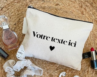 Pochette en coton personnalisée - Texte - Trousse zippée | Idée cadeau à personnaliser - Cadeau personnalisable pour elle - Cadeau de copine