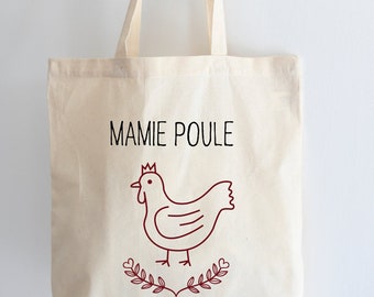 Tote bag Mamie poule vintage - Sac de course réutilisable - Cadeau mamie - Idée cadeau mamie - Cadeau de fête des grands mères - Sac mamie