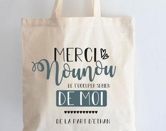 Tote bag coton personnalisé - Merci nounou - Tote bag coton nounou | Cadeau idéal nounou - Sac nounou - Tote bag nounou personnalisable