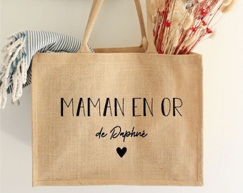 Cabas jute personnalisable maman - Maman en or | Fête des mères - Cadeau maman - Cadeau de jour des mères - Bonne fête maman - Sac cabas