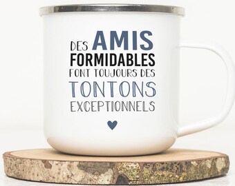 Mug émaillé citation - Tonton / ami - Tasse en métal - Annonce grossesse noël - Idée cadeau naissance - Mug annonce personnalisée - Tasse