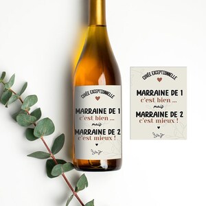 Etiquette bouteille personnalisée - Annonce grossesse marraine - Etiquette d'annonce de grossesse - Etiquette autocollante marraine de deux