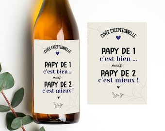 Etiquette bouteille personnalisée - Citation papy encore - Annonce grossesse | Etiquette autocollante personnalisée - Annonce originale papy