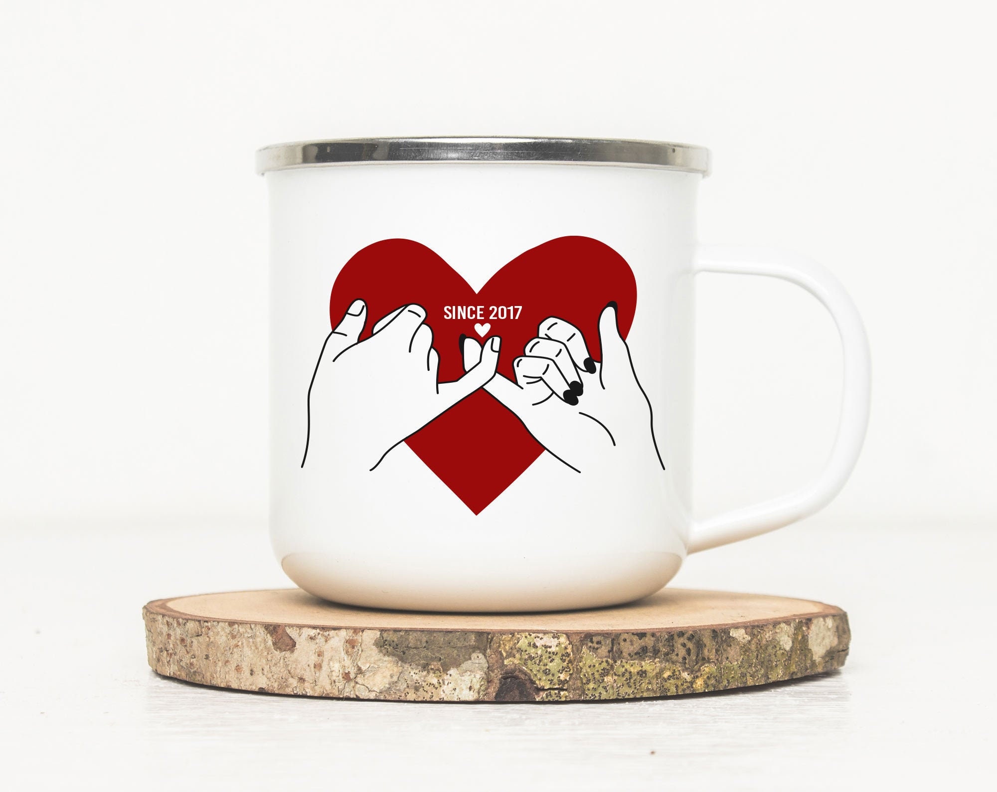 Mug en Métal Émaillé Personnalisé - Cœur Rouge Couple Saint Valentin Tasse Pour L'amour Cadeau de Sa