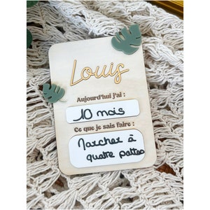 Carte étape personnalisée - Feuilles -  Carte souvenir de maternité - rond de naissance bébé - idée cadeau naissance personnalisée