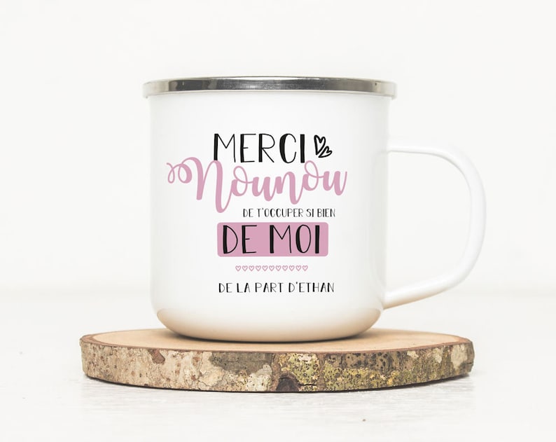 Mug en métal émaillé personnalisé Merci Nounou - Créatrice ETSY : prettylittlestore83