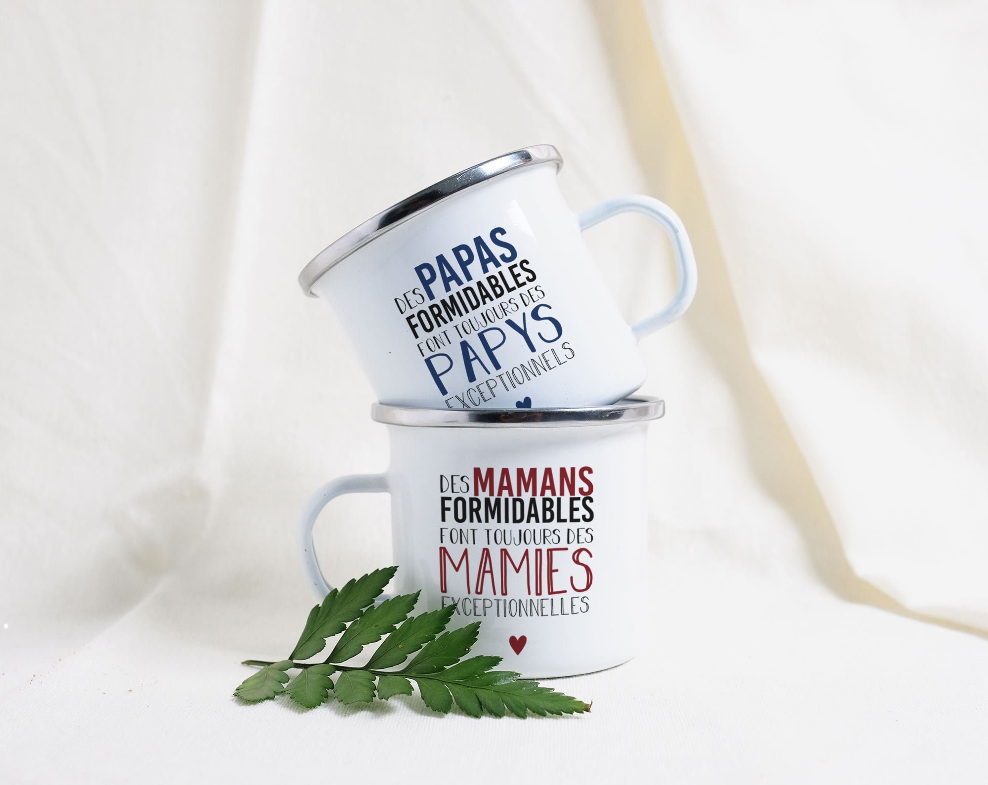 Duo de Mugs Émailles - Maman/Mamie Papa/Papy Tasse en Métal Mugs Pour Papa et Maman Idée Cadeau Noël
