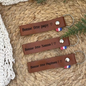 Personalized leather key ring | Grandfather&#39;s Day key ring - Personalized gift idea for grandpa - Customizable jewelry for grandpa