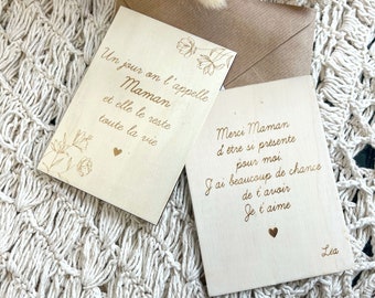 Personalisierte Holzpostkarte - Zitat Mama - Ankündigung