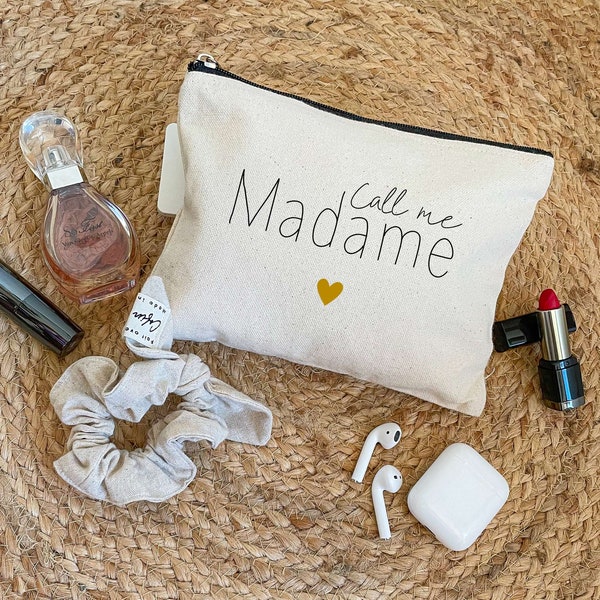 Cotton pouch Call me madame - Zipped kit - Wedding bride gift idea - Bachelorette party gift - Call me madame kit - Evjf pouch
