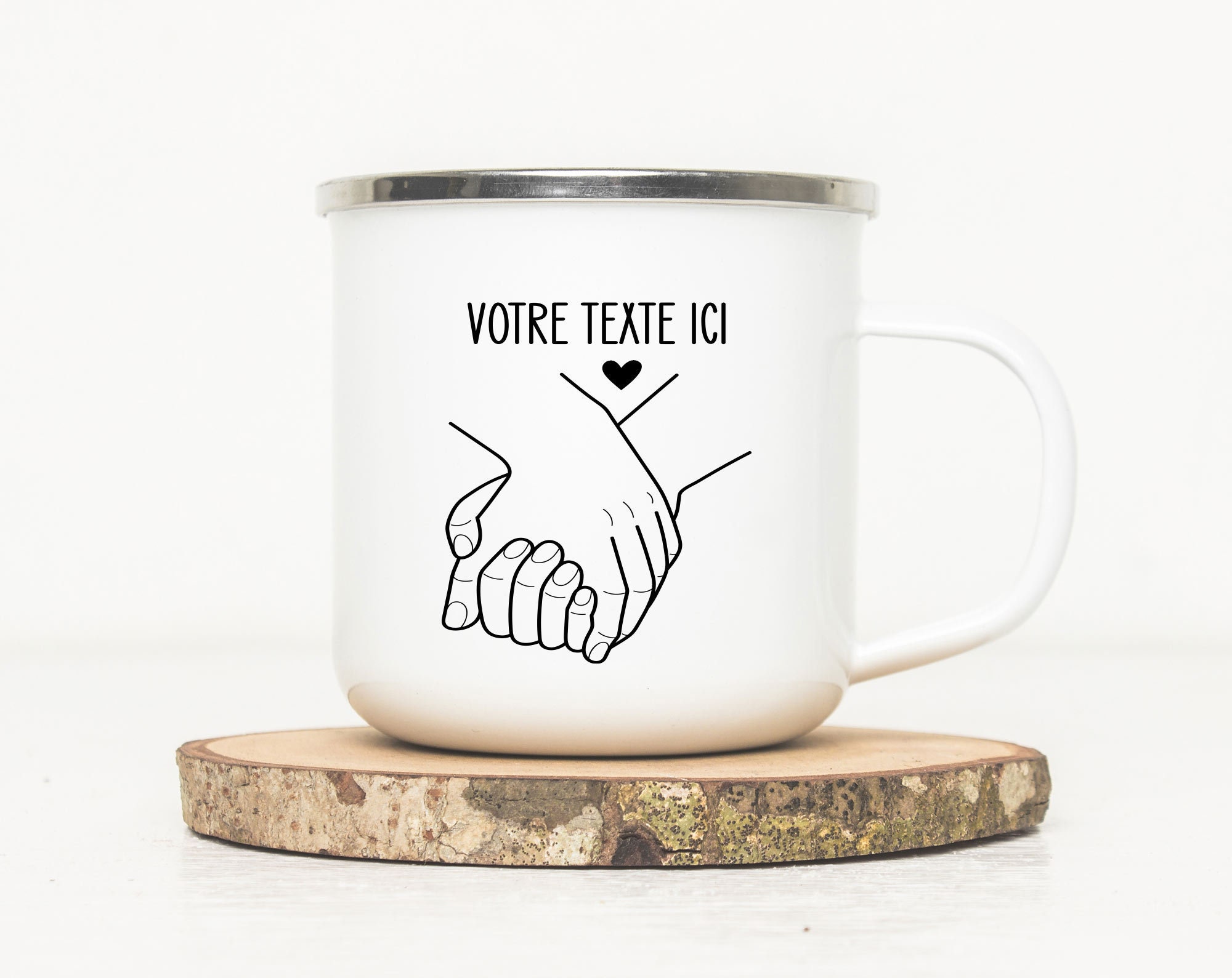 Mug en Métal Émaillé Personnalisé - Mains Liées Couple Saint Valentin Tasse Pour L'amour Cadeau de C