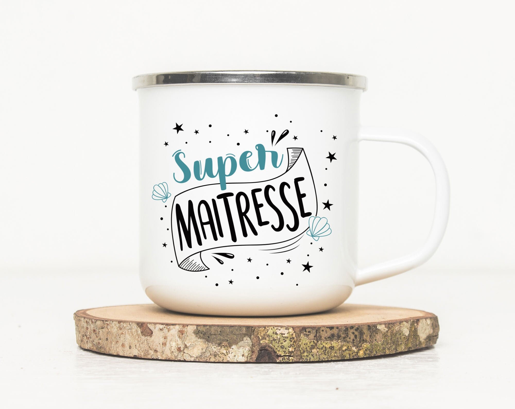 Mug Émaillé - Super Maitresse Tasse en Métal Idée Cadeau Originale Institutrice Mug Professeur Des É