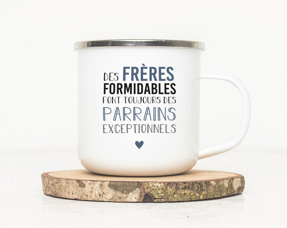 Mug Émaillé - Frères/Parrains Tasse en Métal Annonce Grossesse | Cadeau Parrain Demande Frère Deveni