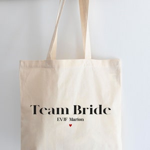 Tote bag en coton personnalisé EVJF texte à personnaliser Tote bag Enterrement de vie de jeune fille Idée cadeau EVJF Team bride image 1