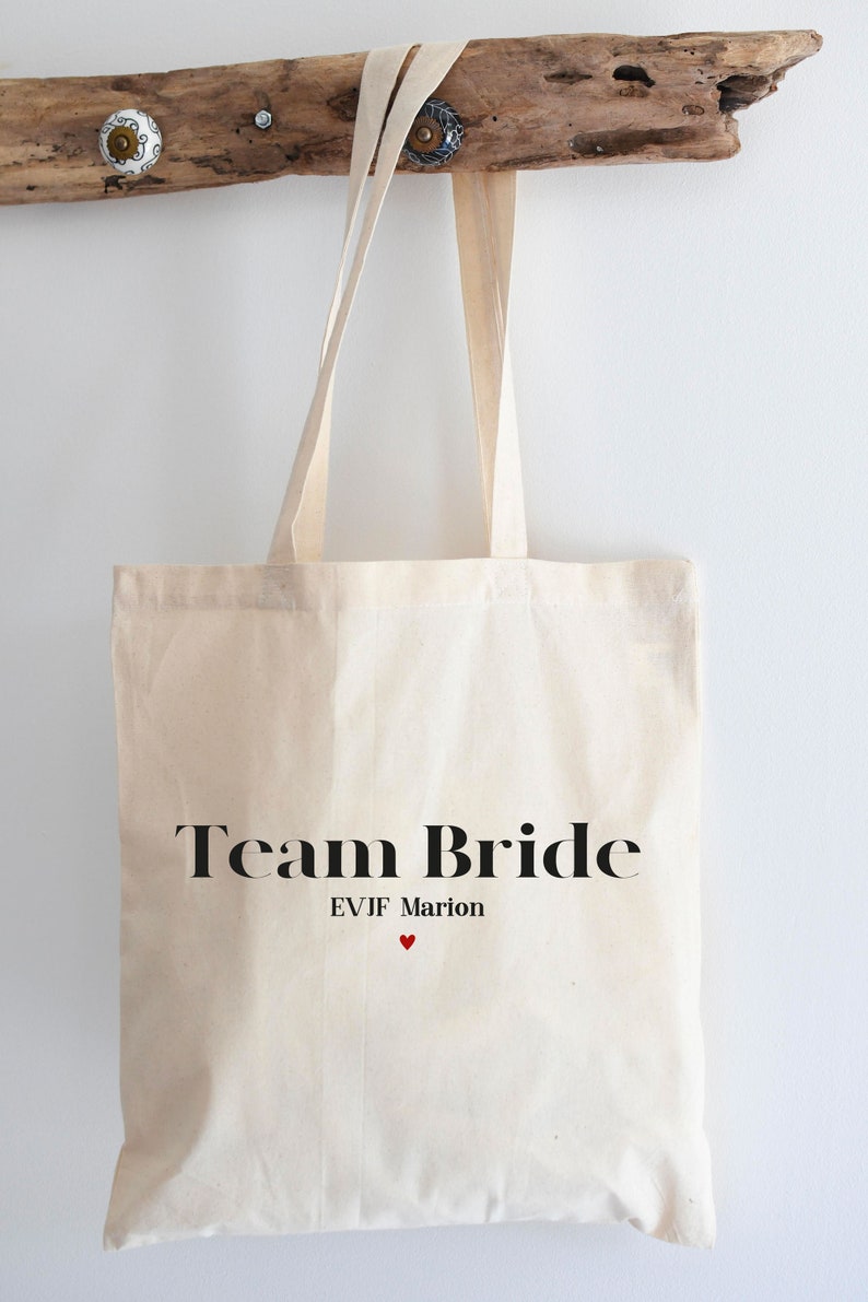 Tote bag en coton personnalisé EVJF texte à personnaliser Tote bag Enterrement de vie de jeune fille Idée cadeau EVJF Team bride image 1