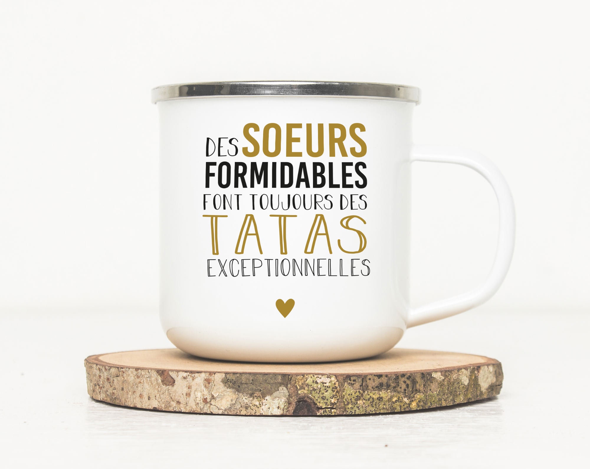 Mug Émaillé Citation - Soeur/Tata Tasse en Métal Annonce Grossesse Idée Cadeau Annonce Sœur Tata