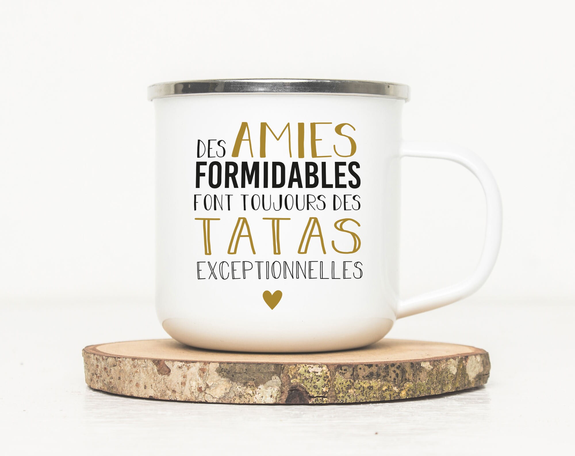 Mug Émaillé Citation Tata/Amie - Tasse en Métal Annonce Grossesse Tata Cadeau Super Tata