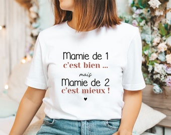 T-shirt mamie | Annonce deuxième grossesse mamie - Tee shirt mamie de 2 - annonce de grossesse - T shirt mamie - Cadeau idéal mamie