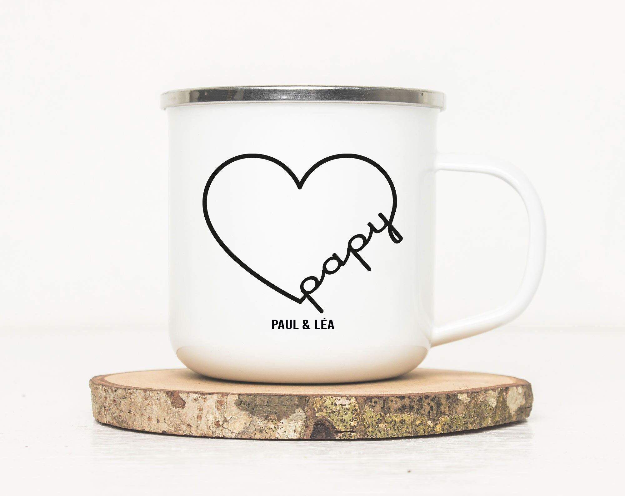 Mug Émaillé Personnalisé - Papy Coeur Tasse en Métal Noël Cadeau Grands-Pères Joyeux Noël Papy Idée 