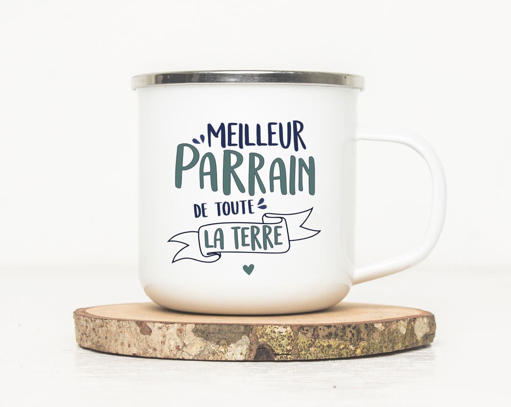 Mug Émaillé - Cadeau Parrain Mug Idéal Pour Parrain Tasse Meilleur Annonce Naissance de Baptême