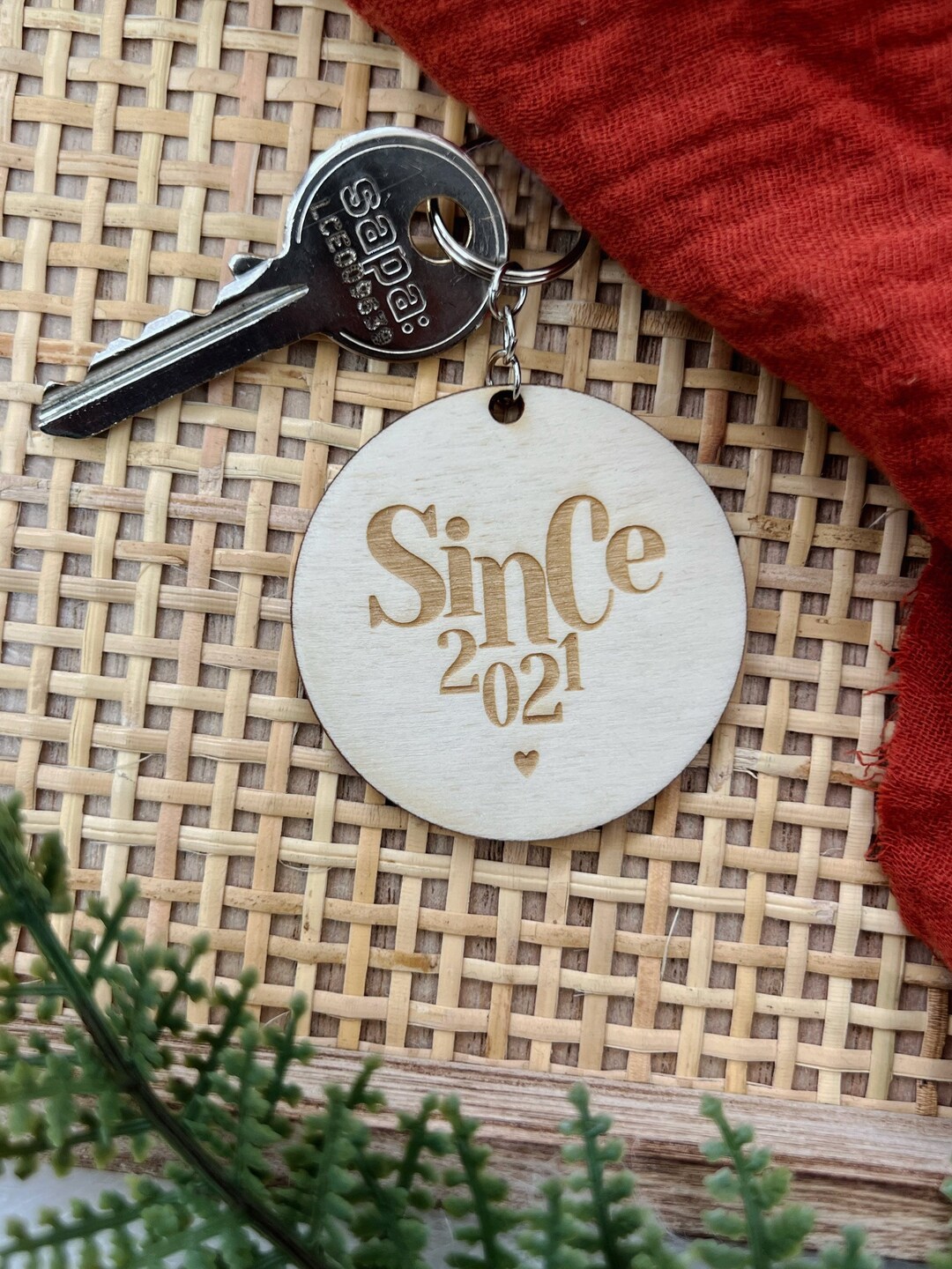 Key Ring Present Personalized Wooden Key Ring Since Date Valentine's Day Key Ring Gift ...