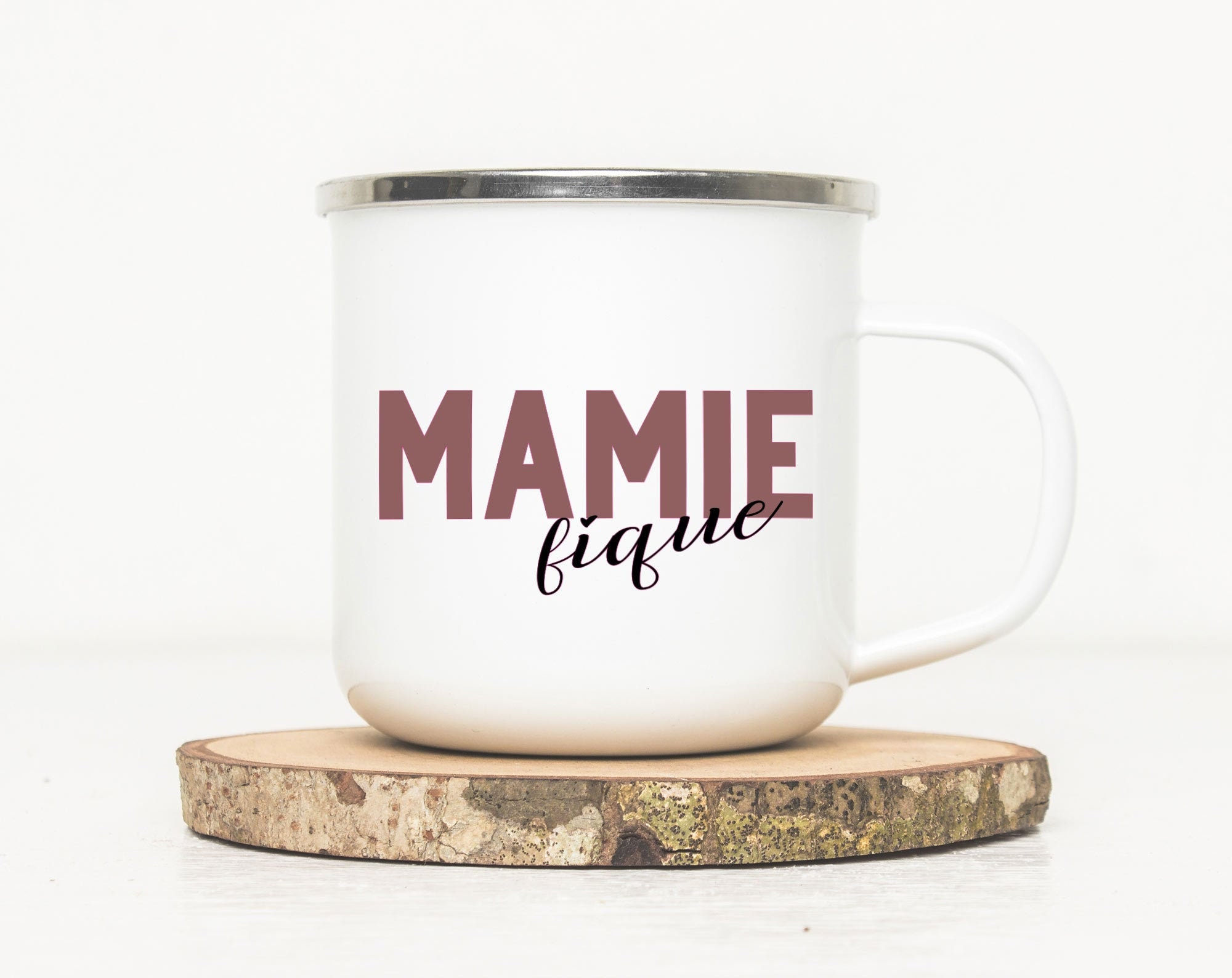 Mug Émaillé Mamie-Fique Rose - Tasse en Métal Mug Mamie Idéal Pour La Fête Des Grands Mères Tasse de