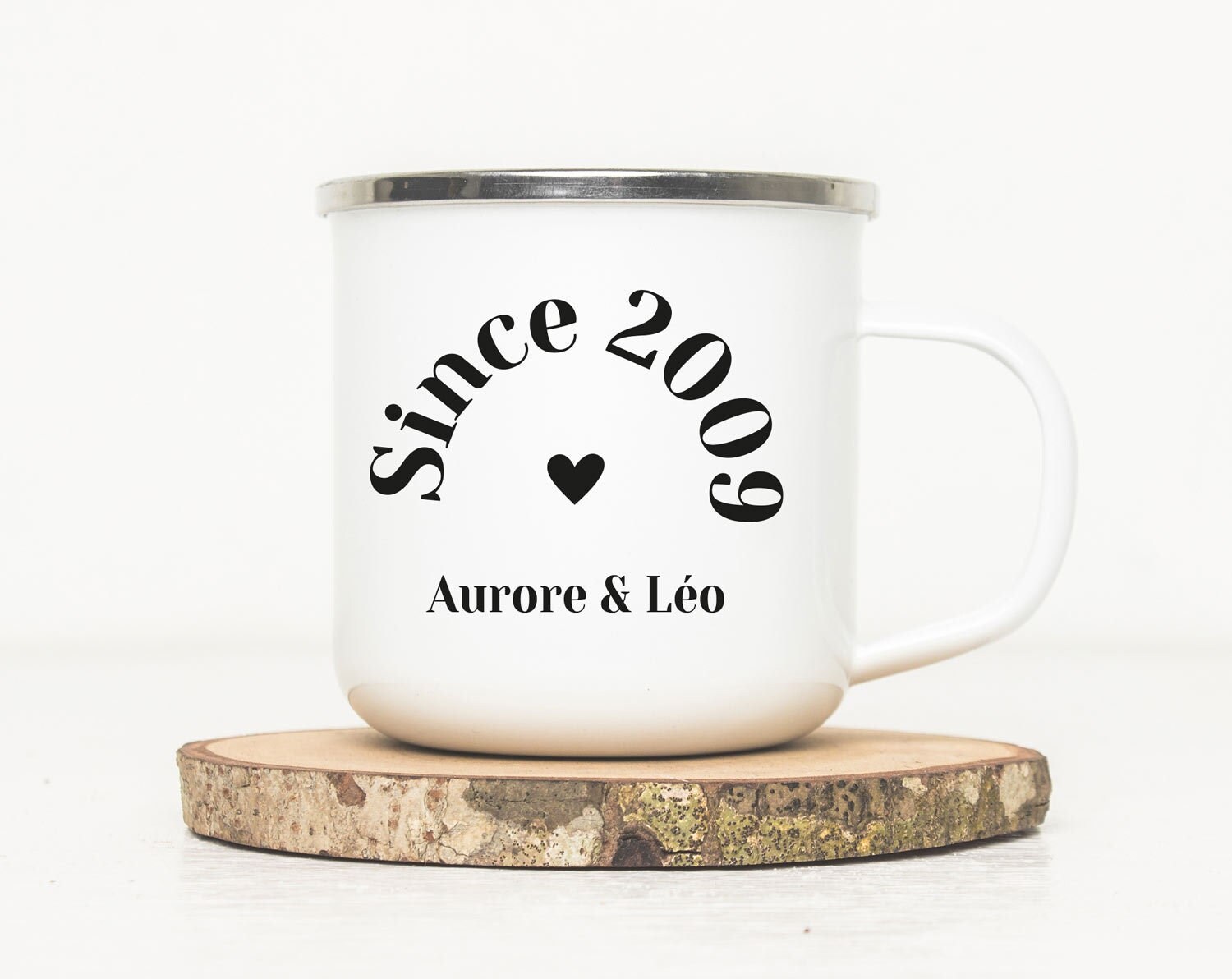 Mug en Métal Émaillé Personnalisé - Cœur + Date Couple Saint Valentin Tasse Pour L'amour Cadeau de S