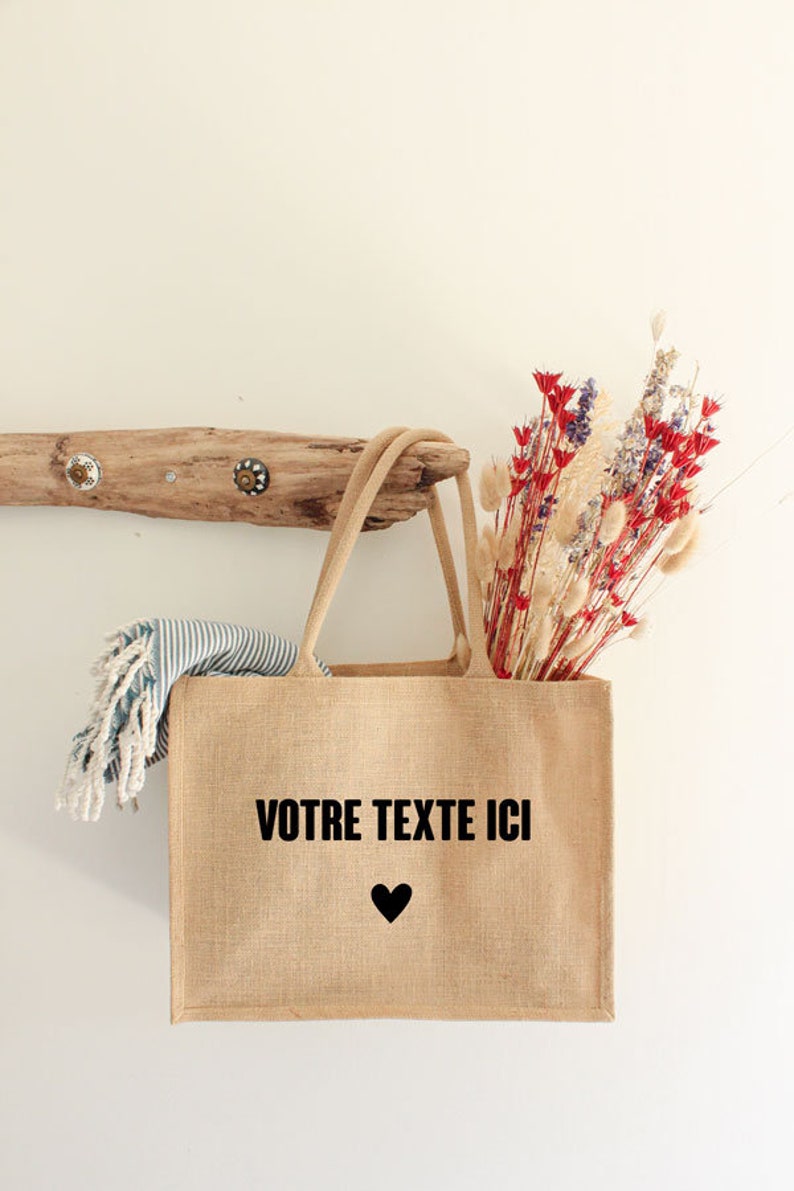 Cabas en jute personnalisé texte à personnaliser Sac cabas Cabas personnalisé Cabas personnalisable Sac personnalisé Idée cadeau image 2