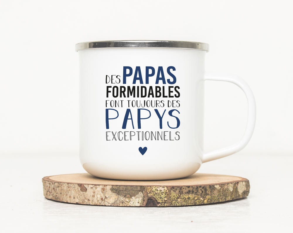 Mug Émaillé Citation - Papy Tasse en Métal Annonce Grossesse Grand Parents Cadeau Pour Papy Chéri
