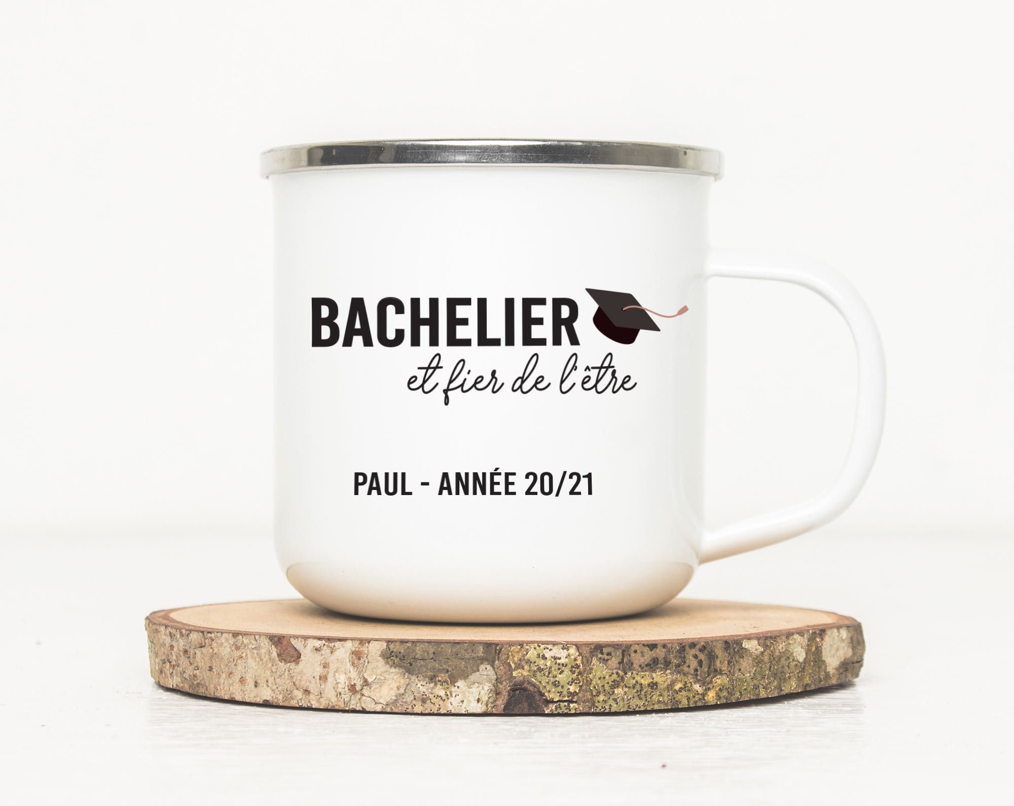 Tasse Baccalauréat 2021 - Mug Émaillé Bravo Pour Ton Bac Bachelier et Fier de L'être Tasse en Métal 