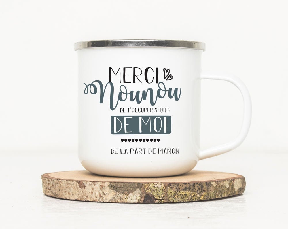 Mug en Métal Émaillé Personnalisé - Merci Nounou | Cadeau Nounou Remerciements de Idée Cadeau Fête D