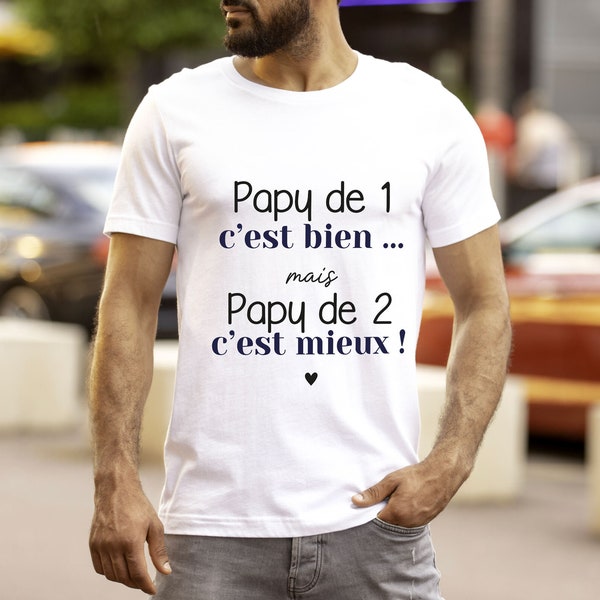 T-shirt papy | Annonce deuxième grossesse papy - Tee shirt grand père de 2 - annonce de grossesse - T shirt papy - Cadeau idéal papy