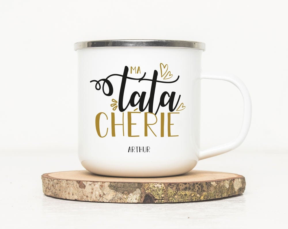 Mug en Métal Émaillé - Tata Chérie | Cadeau Tata Tatie Tasse Personnalisée Pour Tante Mug Personnali