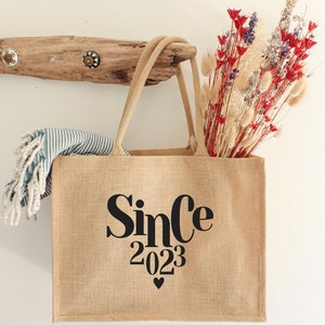Jute shopping bag to personalize - Since - Mom gift - Meeting anniversary - Customizable gift idea - Personalized jute shopping bag