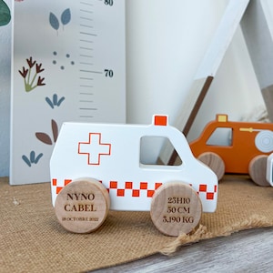 Wooden ambulance car | Personalized - engraved toy - birth gift - wooden toy