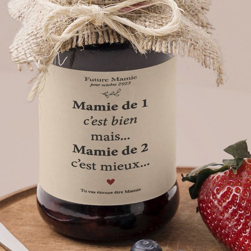 Personalized jam label - Grandma of 1, Grandma of 2 - Pregnancy announcement - original pregnancy announcement - Announce your pregnancy
