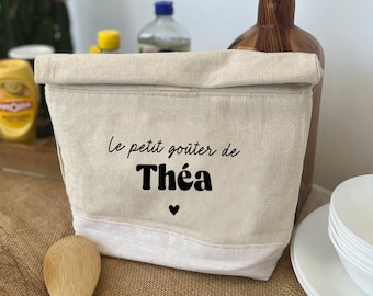 Pochette isotherme en coton personnalisée - Sac à goûter - Idée cadeau pour enfant - Repas personnalisé - Sac à goûter - Cadeau personnalisé